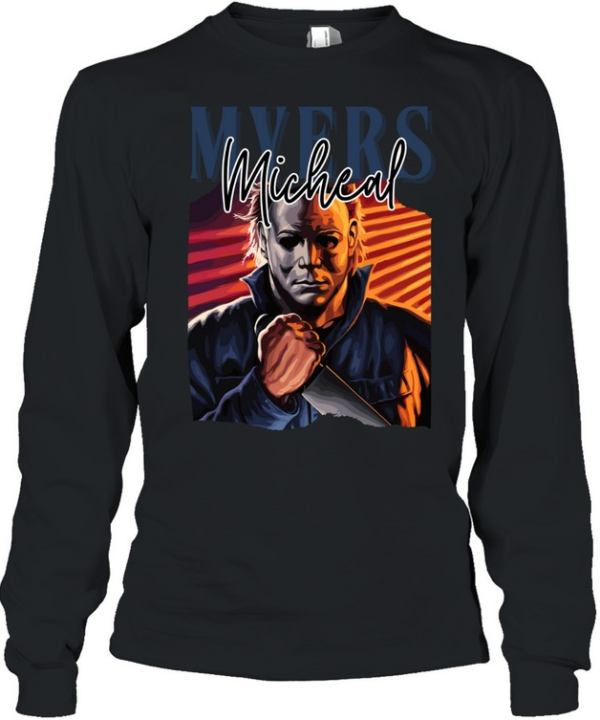 Michael Myers Knife Slasher Sunset Glow Halloween Horror Graphic T- Long Sleeved T-shirt
