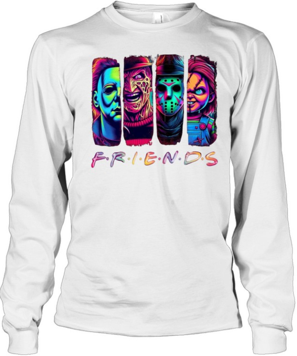 Neon Horror Friends Slasher Squad Michael Freddy Jason Chucky  Long Sleeved T-shirt