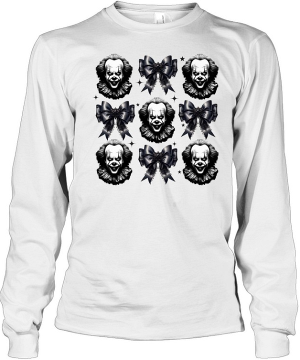 Pennywise Evil Clown Black Coquette Ribbon Bow Halloween T- Long Sleeved T-shirt
