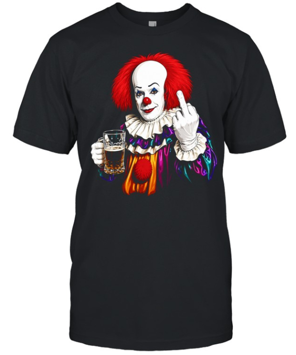 Pennywise the Dancing Clown It Franchise flipping middle finger with beer  Classic Men's T-shirt