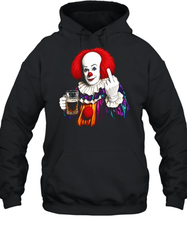 Pennywise the Dancing Clown It Franchise flipping middle finger with beer  Unisex Hoodie