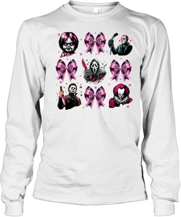 Pink Coquette Bow Horror Slashers Movie Killer Halloween T- Long Sleeved T-shirt