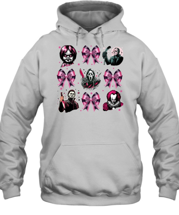 Pink Coquette Bow Horror Slashers Movie Killer Halloween T- Unisex Hoodie