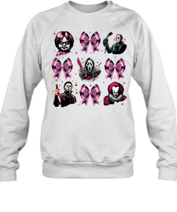 Pink Coquette Bow Horror Slashers Movie Killer Halloween T- Unisex Sweatshirt