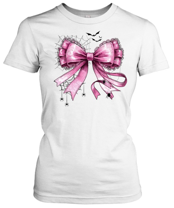 Pink Coquette Bow Spider Web Lace Ribbon Halloween T- Classic Women's T-shirt