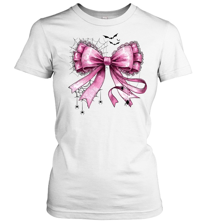 Pink Coquette Bow Spider Web Lace Ribbon Halloween T- Classic Women's T-shirt