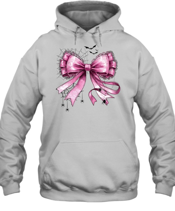 Pink Coquette Bow Spider Web Lace Ribbon Halloween T- Unisex Hoodie