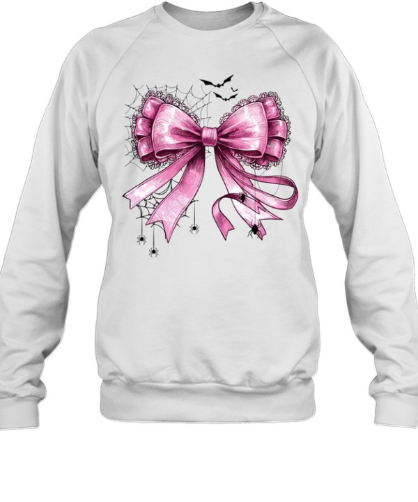 Pink Coquette Bow Spider Web Lace Ribbon Halloween T- Unisex Sweatshirt