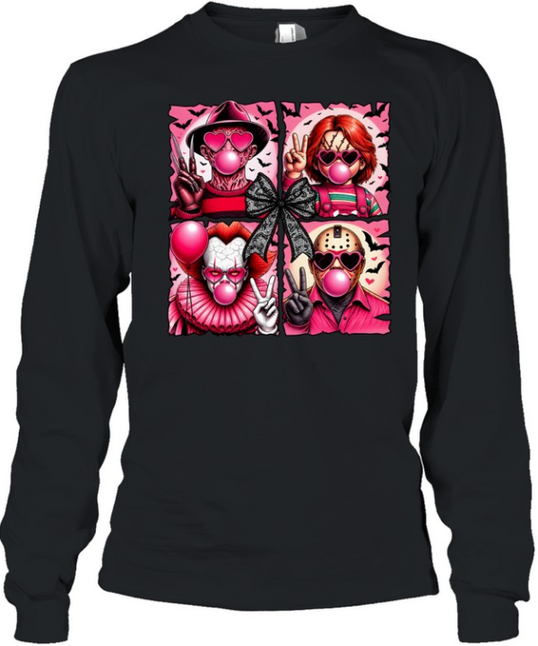 Pink Coquette Slasher Squad Bubblegum Bow Halloween Graphic Long Sleeved T-shirt