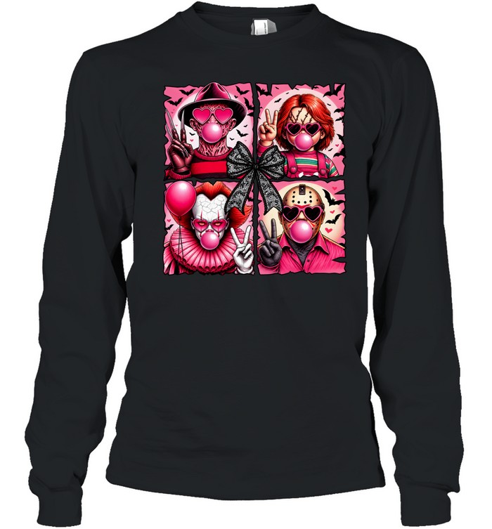 Pink Coquette Slasher Squad Bubblegum Bow Halloween Graphic Long Sleeved T-shirt