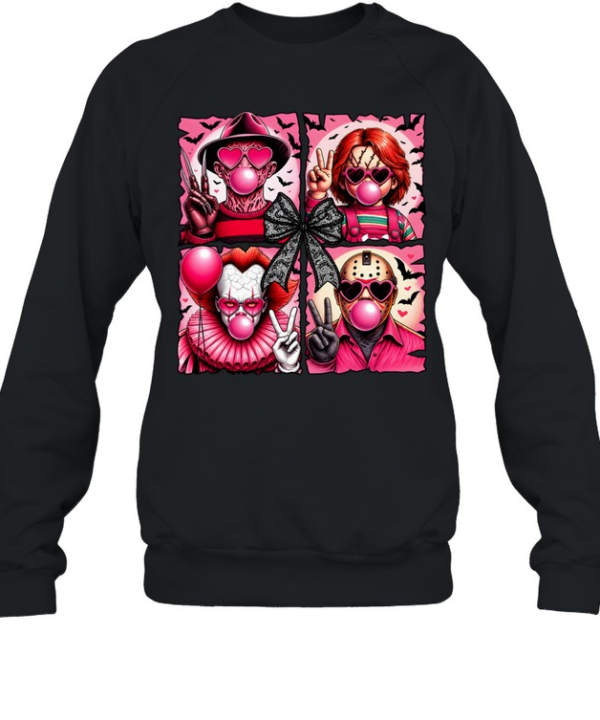 Pink Coquette Slasher Squad Bubblegum Bow Halloween Graphic Unisex Sweatshirt