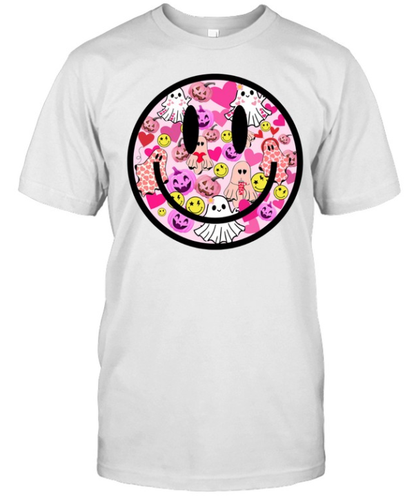 Pink Halloween Smiley Face Ghost Pumpkin Coquette T- Classic Men's T-shirt