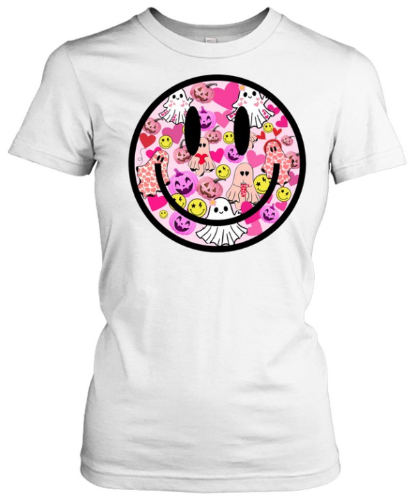 Pink Halloween Smiley Face Ghost Pumpkin Coquette T- Classic Women's T-shirt
