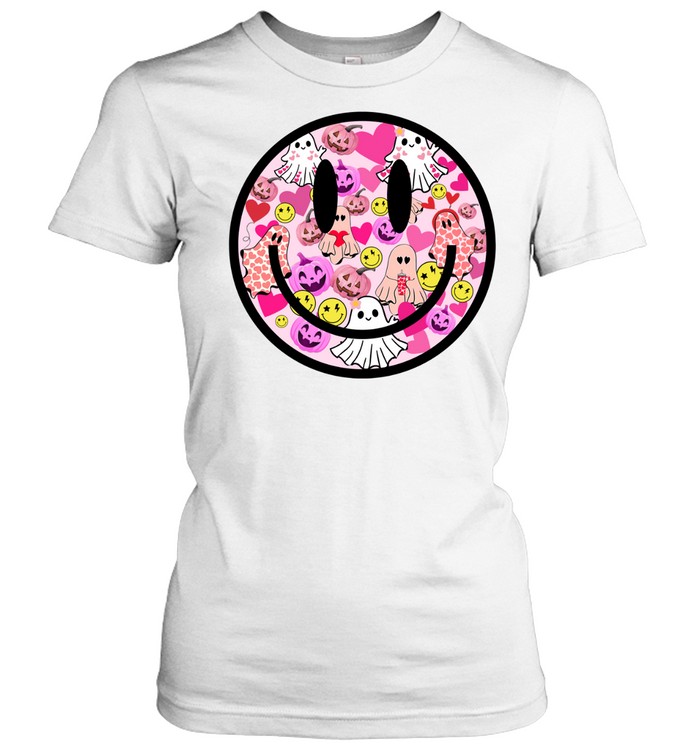 Pink Halloween Smiley Face Ghost Pumpkin Coquette T- Classic Women's T-shirt