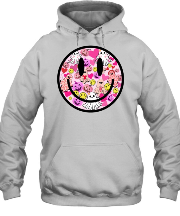 Pink Halloween Smiley Face Ghost Pumpkin Coquette T- Unisex Hoodie