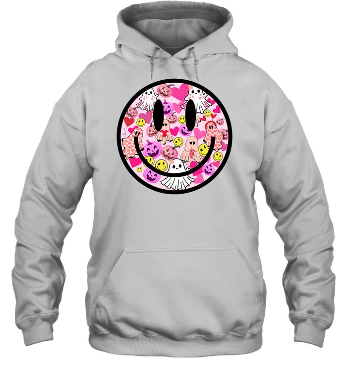 Pink Halloween Smiley Face Ghost Pumpkin Coquette T- Unisex Hoodie Pink Halloween Smiley Face Ghost Pumpkin Coquette T- Unisex Hoodie