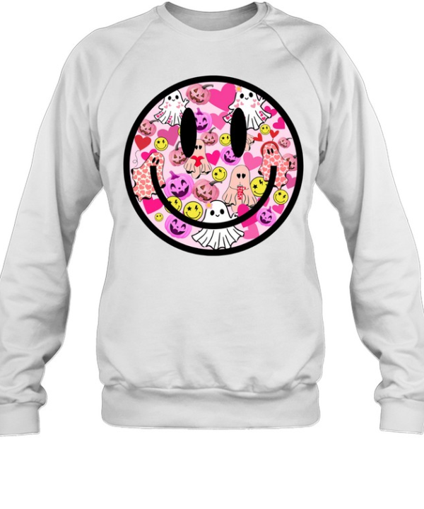 Pink Halloween Smiley Face Ghost Pumpkin Coquette T- Unisex Sweatshirt