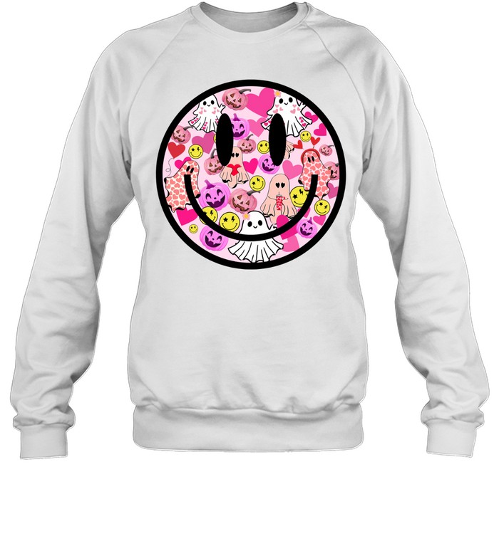 Pink Halloween Smiley Face Ghost Pumpkin Coquette T- Unisex Sweatshirt Pink Halloween Smiley Face Ghost Pumpkin Coquette T- Unisex Sweatshirt
