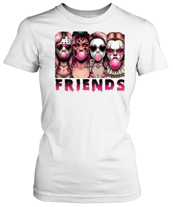 Pink Horror Friends Slasher Girls Blowing Bubble Gum Halloween Classic Women's T-shirt