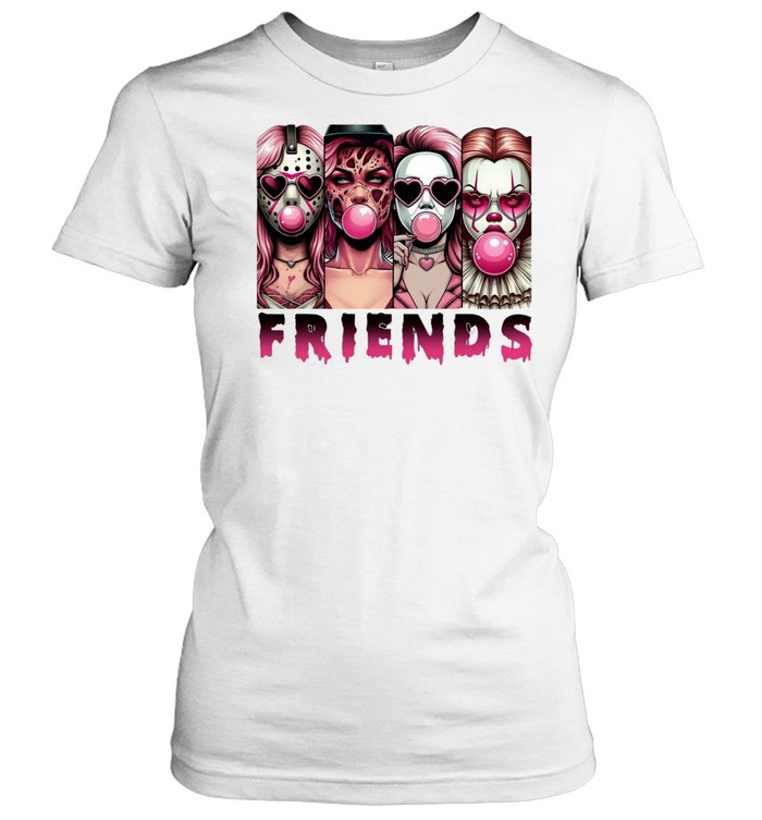 Pink Horror Friends Slasher Girls Blowing Bubble Gum Halloween Classic Women's T-shirt