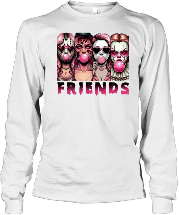 Pink Horror Friends Slasher Girls Blowing Bubble Gum Halloween Long Sleeved T-shirt