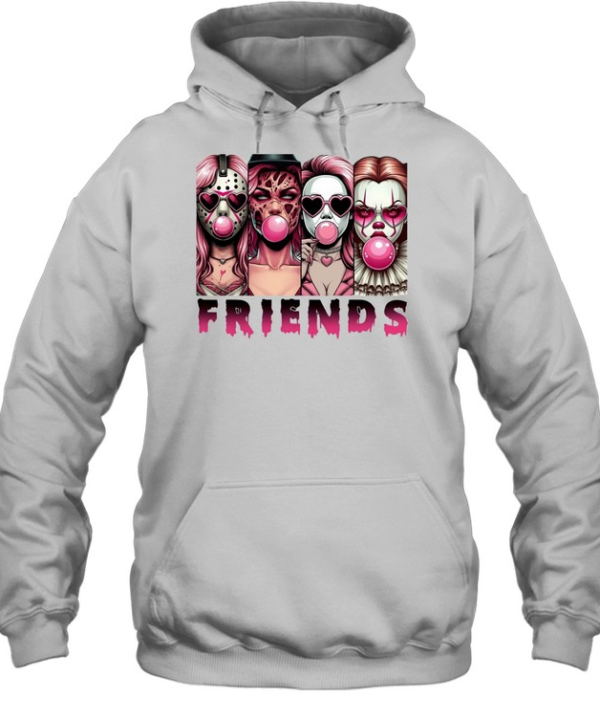 Pink Horror Friends Slasher Girls Blowing Bubble Gum Halloween Unisex Hoodie
