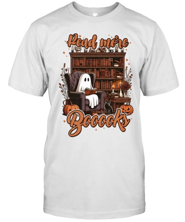 Read More Boooks Ghost Bookshelf Library Halloween T- Classic Men's T-shirt