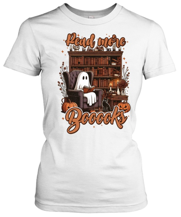 Read More Boooks Ghost Bookshelf Library Halloween T- Classic Women's T-shirt