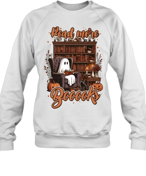 Read More Boooks Ghost Bookshelf Library Halloween T- Unisex Sweatshirt