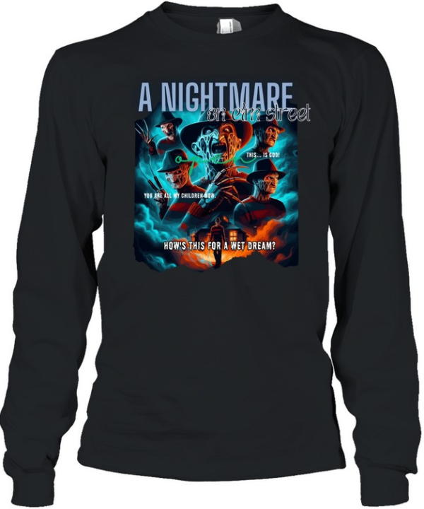 Retro A Nightmare On Elm Street Graphic Tee Freddy Claw Glove Horror Movie Spooky Long Sleeved T-shirt