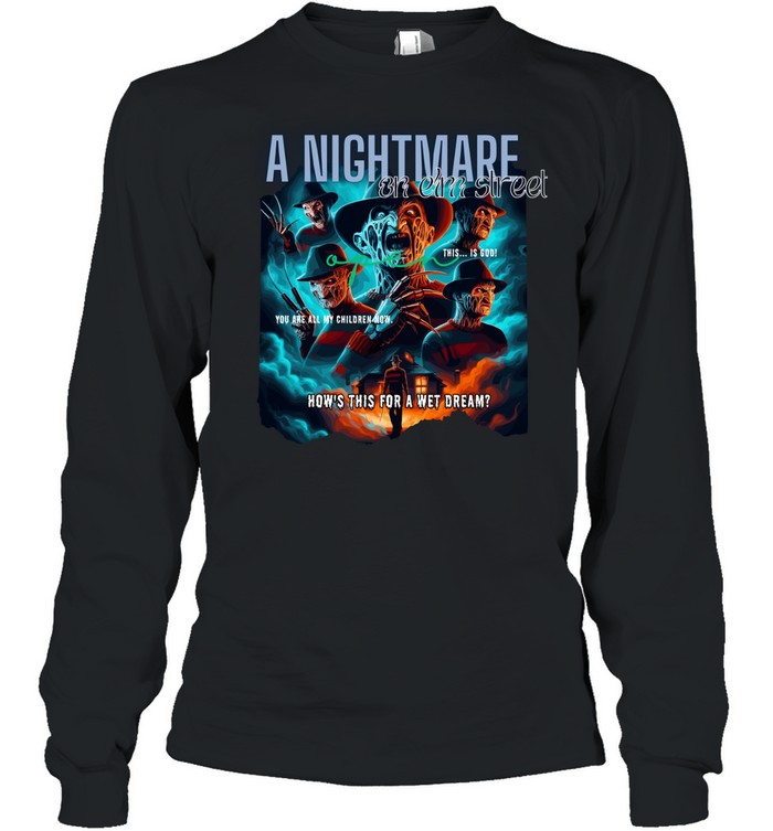 Retro A Nightmare On Elm Street Graphic Tee Freddy Claw Glove Horror Movie Spooky Long Sleeved T-shirt