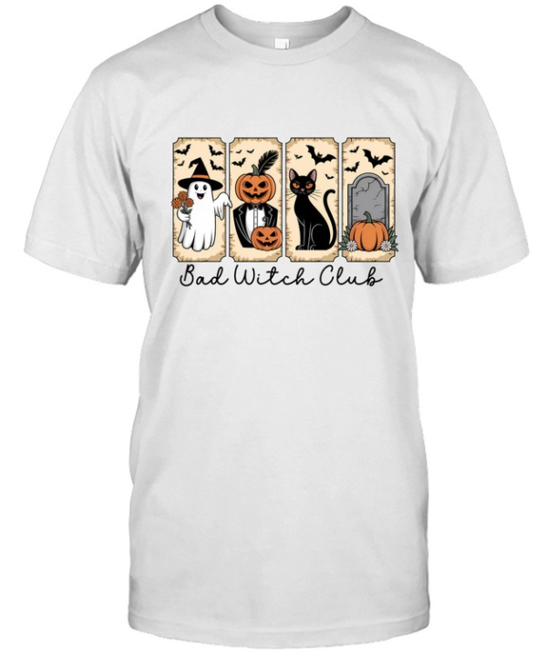 Retro Bad Witch Club Graphic Tee Witch Ghost Tuxedo Pumpkin Black Cat Spooky Classic Men's T-shirt