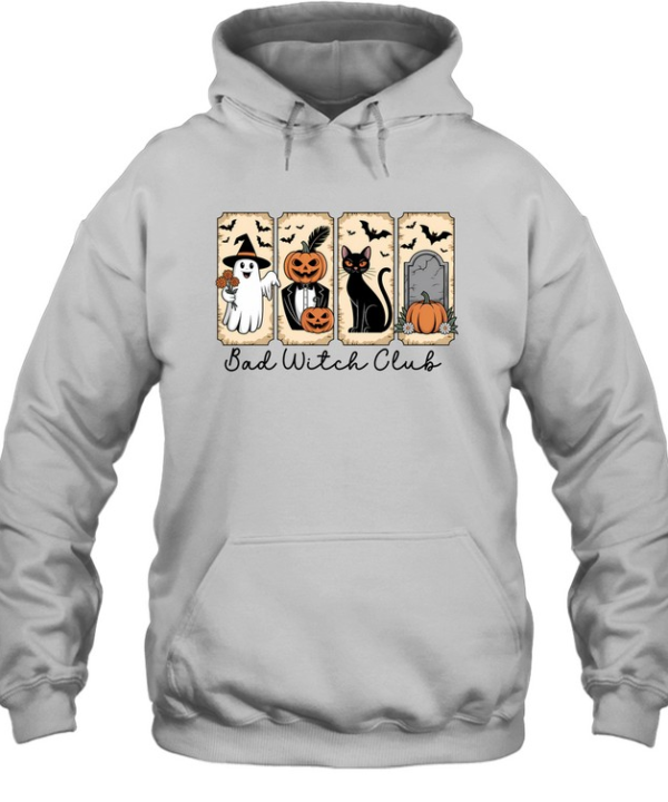 Retro Bad Witch Club Graphic Tee Witch Ghost Tuxedo Pumpkin Black Cat Spooky  Unisex Hoodie