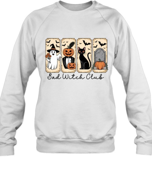 Retro Bad Witch Club Graphic Tee Witch Ghost Tuxedo Pumpkin Black Cat Spooky  Unisex Sweatshirt