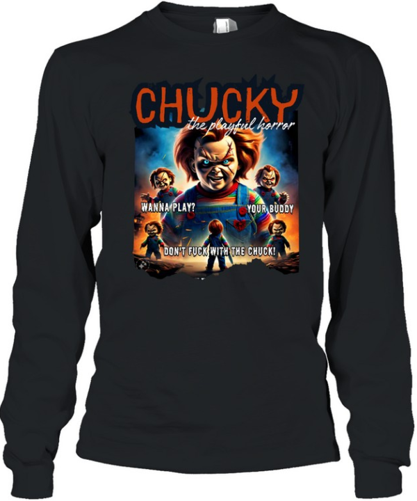 Retro Chucky Graphic Tee Wanna Play Creepy Doll Horror Movie Spooky  Long Sleeved T-shirt