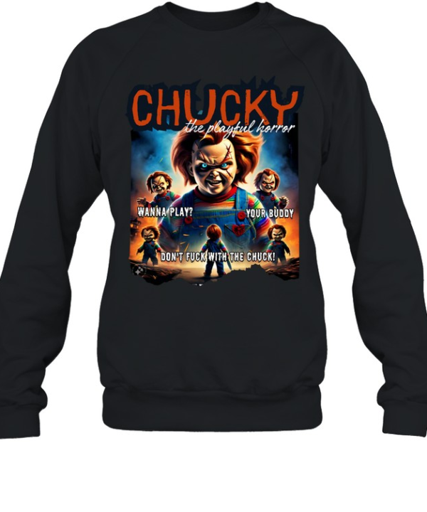 Retro Chucky Graphic Tee Wanna Play Creepy Doll Horror Movie Spooky  Unisex Sweatshirt