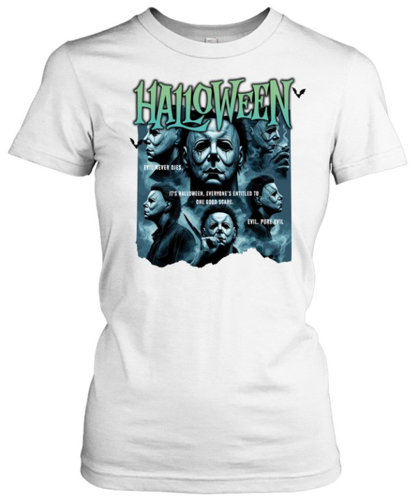 Retro Halloween Graphic Tee Evil Pure Evil Masked Killer Horror Fan Spooky  Classic Women's T-shirt