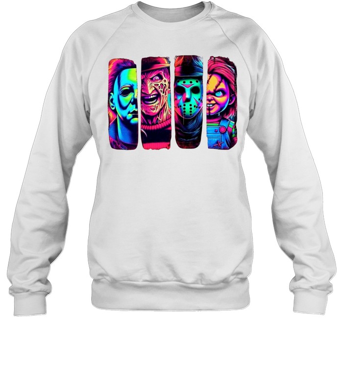 Retro Neon Slasher Movie Villains Graphic Tee Glow Horror Characters Panel Unisex Sweatshirt Retro Neon Slasher Movie Villains Graphic Tee Glow Horror Characters Panel Unisex Sweatshirt