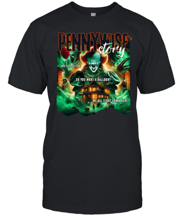 Retro Pennywise Story Graphic Tee Scary Clown Red Balloon Horror Movie Spooky Classic Men's T-shirt