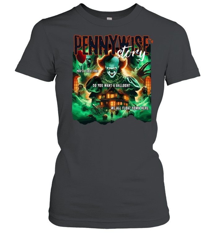 Retro Pennywise Story Graphic Tee Scary Clown Red Balloon Horror Movie Spooky Classic Women's T-shirt