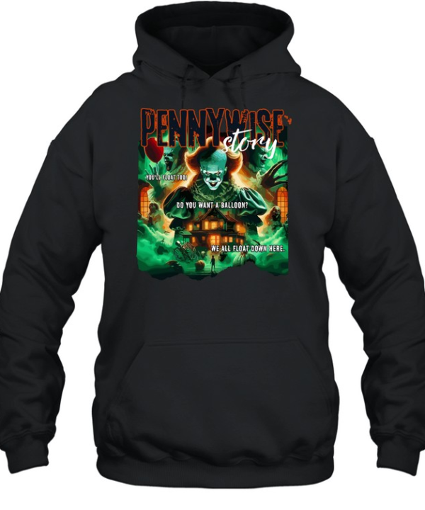 Retro Pennywise Story Graphic Tee Scary Clown Red Balloon Horror Movie Spooky Unisex Hoodie