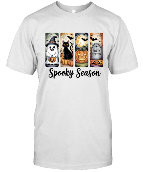 Retro Spooky Season Graphic Tee Cute Witch Ghost Black Cat Moonlit Graveyard Spooky Classic Men's T-shirt