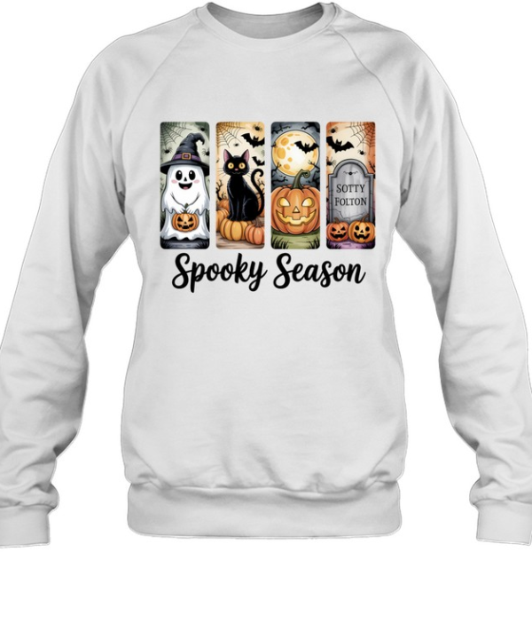 Retro Spooky Season Graphic Tee Cute Witch Ghost Black Cat Moonlit Graveyard Spooky  Unisex Sweatshirt