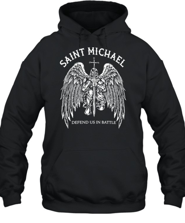 Saint Michael Defend Us In Battle Kneeling Archangel Knight Holding Sword Wings Unisex Hoodie