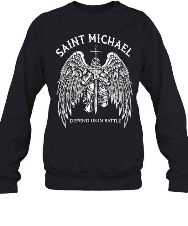 Saint Michael Defend Us In Battle Kneeling Archangel Knight Holding Sword Wings Unisex Sweatshirt