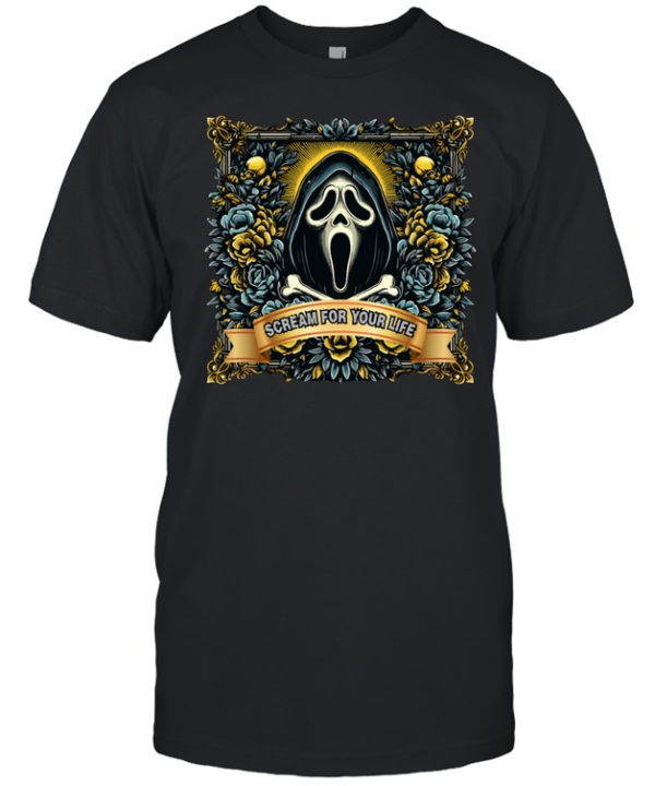 Scream For Your Life Ghostface Floral Gothic Halloween Graphic T- Classic Men's T-shirt