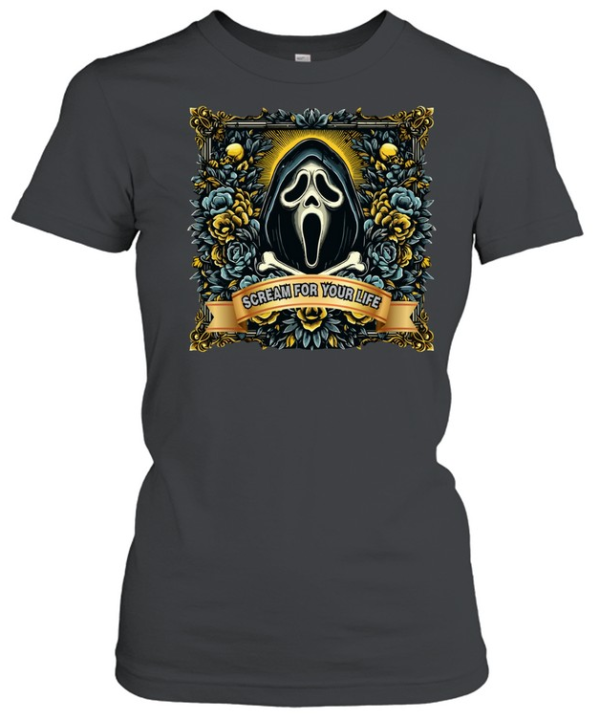 Scream For Your Life Ghostface Floral Gothic Halloween Graphic T- Classic Women's T-shirt