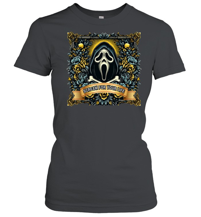 Scream For Your Life Ghostface Floral Gothic Halloween Graphic T- Classic Women's T-shirt