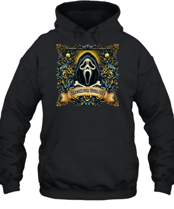 Scream For Your Life Ghostface Floral Gothic Halloween Graphic T- Unisex Hoodie