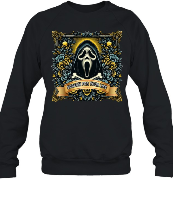 Scream For Your Life Ghostface Floral Gothic Halloween Graphic T- Unisex Sweatshirt